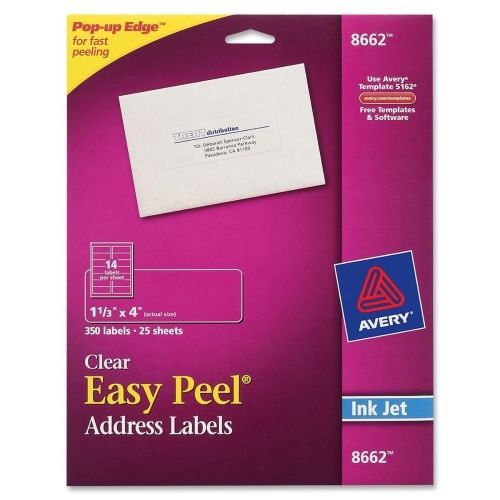 Avery Easy Peel Mailing Label - 1.33&#034; W x 4&#034; L - 350 / Pack - Inkjet - Clear
