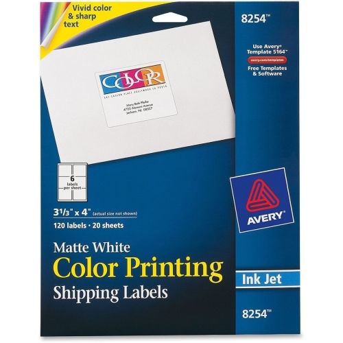 Avery Color Printing Labels - 3.33&#034; Wx 4&#034; L- 120 / Pack - Rectangle - Inkjet