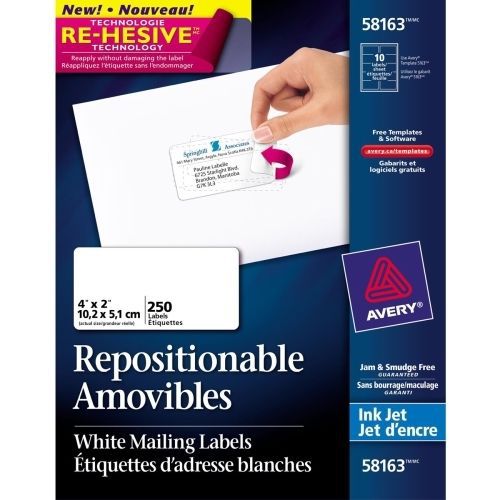 Avery Repositionable Mailing Label - 4&#034;Wx2&#034;L - Rectangle - Inkjet -White