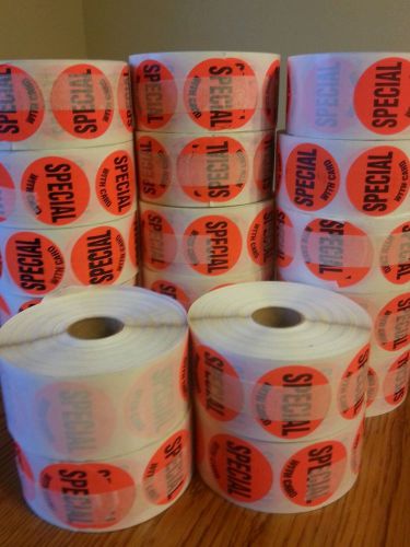 19 rolls 1.5 Round Red Special with card.  Price Point Retail Labels Stickers
