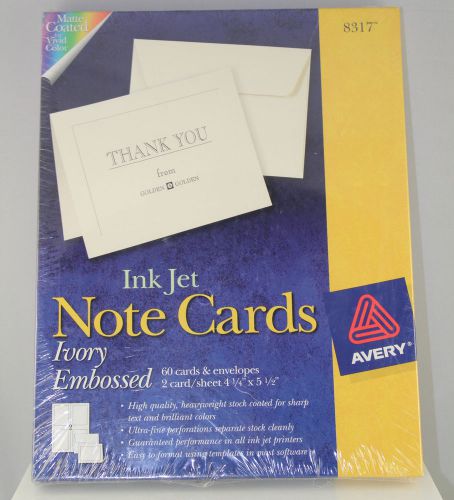 NEW Avery Ink Jet Note Cards Ivory Embossed NIB 60 cards with envelopes
