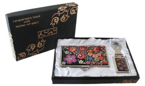 mother of pearl arabesque business card holder key chainkey ring gift set #23