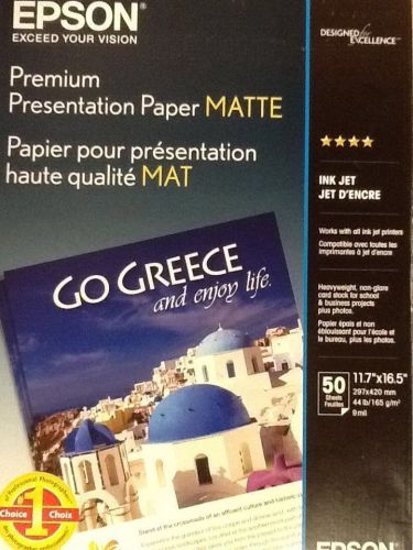 Epson S041260 Presentation Inkjet Paper, 44 lb, 11.7&#034;x16.5&#034;, 50/PK, Matte White