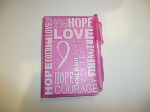 Breast Cancer Awareness Compact Notepad with Pen Inspirational Words &amp; Ribbon