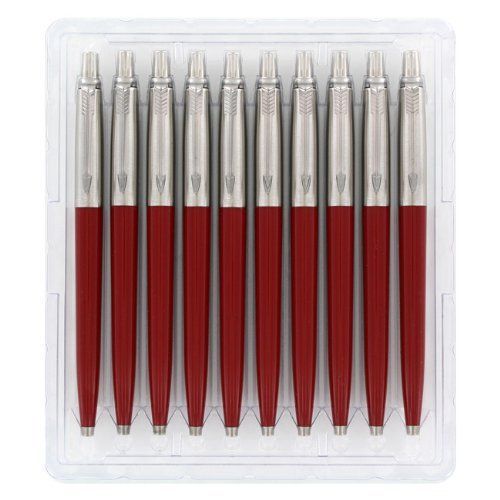 Parker Jotter Special Red Barrel, Retractable Ballpoint Pen, Black Ink, 10/Pack
