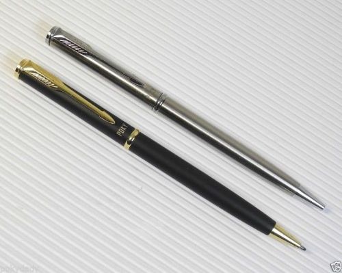 2 pcs poky bp 167 ball point pen stainless steel &amp; black free 2 refills black for sale