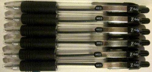 6 Zebra Z-Grip Ballpoint Pens - Black Ink - Medium 1.0mm