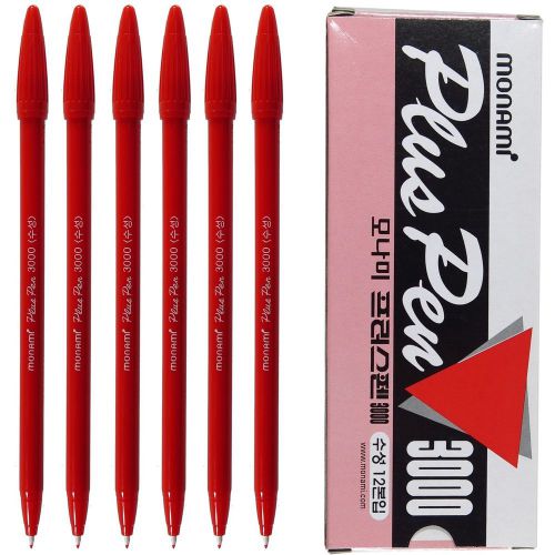 x12 MonAmi Plus Pen 3000 Fine Sign Pen for Office, Aqua Ink, Red - 1Box, 12pcs