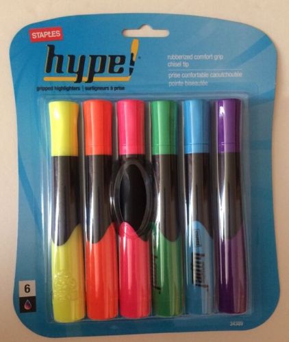 Staples Hype Rubberized Comfort Grip Chisel Tip 6 Assorted Highlighters