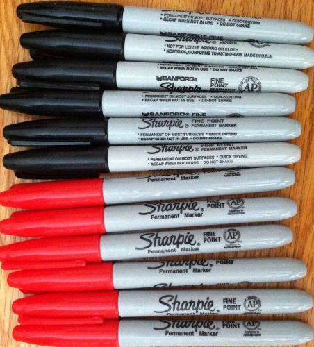 Box of 12 sharpie 6 black and 6 red fine point permanent marker pens for sale