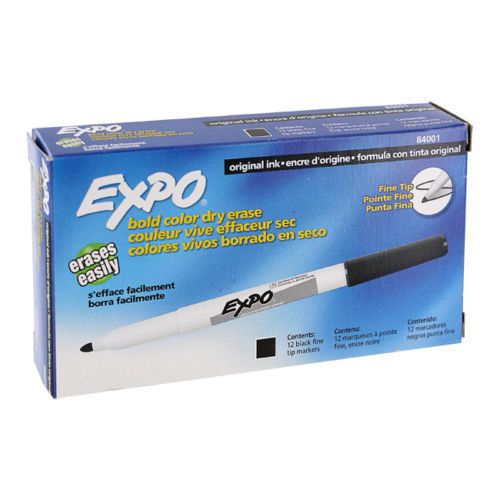 NEW Expo Original Fine Tip Dry Erase Markers - Perfect -12 Black Markers (84001)