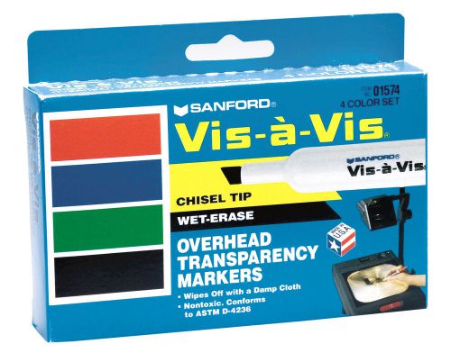 Expo Vis-A-Vis Marker, Chisel Tip,  4 Color Set (Expo 01574) - 1 Set Each