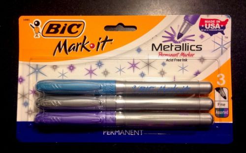 BIC MARK-IT PERMANENT MARKERS 1 PACK W/ 3 MARKERS METALLICS FINE POINT