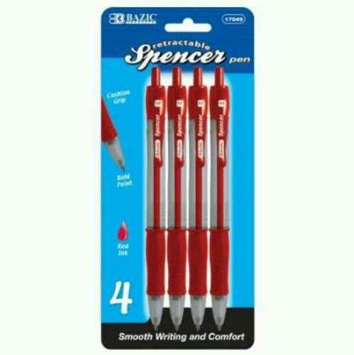 BAZIC Spencer Asst. Pen with Cushion Grip 4-Pack, Color Red,