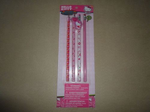 4 Hello Kitty Wood Pencils &amp; Pencil Topper Keychain, For Ages 4+, NEW IN PACKAGE