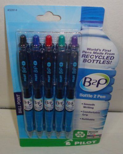 5 Pilot B2P Recycled BOTTLE 1.0mm Pt PENS Black  Blue Red Green Purple Ink