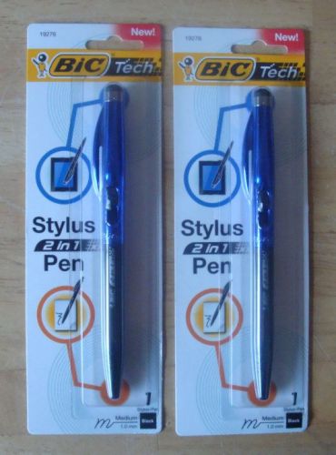 2 BIC Tech 2 in 1 Retractable Ballpoint Pen and Stylus MEDPt. Black/Blue Barrel