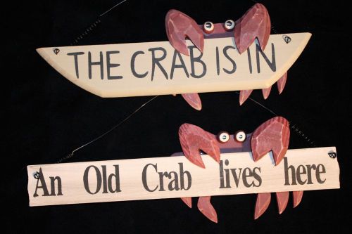 (2)pcs,crab is in, old crab,crab,funny,home,sign,funny office sign,funny,office for sale