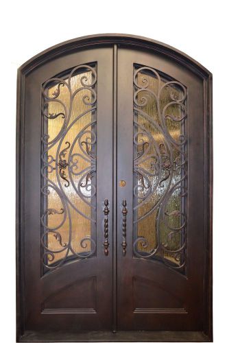 Wrought iron entry doors, doors with forged iron, eyebrow arch top, for sale