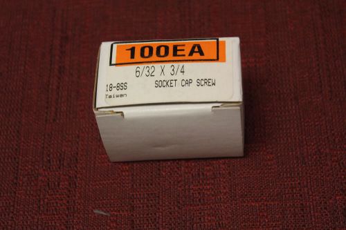 6-32 x 3/4&#034; stainless steel socket cap screw 100 pack new for sale