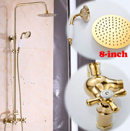 Gold-plate 8&#034; Ultrathin Shower Head Luxury Shower Faucet  Set &amp; Handheld Shower
