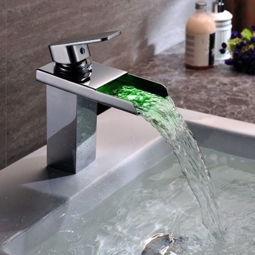 Bathroom LED waterfall deck mounted basin sink faucet mixer single-in tap4566