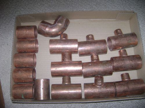 NEW  1 1/2&#034; COPPER PIPE FITTING LOT (16) TOTAL T&#039;S / ELBOW &amp; MORE