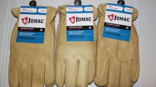 3 Pair  Wells Lamont /Jomac 100% Cowhide Lined Leather Work &amp; Driving Gloves, LG