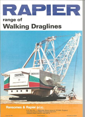 1982 RAPIER WALKING DRAGLINES MODELS W 700 800 1000 1300 1700 2000 3000 BROCHURE