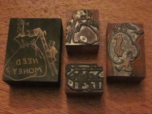 VINTAGE MONEY BAGS &amp; TRESURE CHEST 4 PRINTING BLOCKS