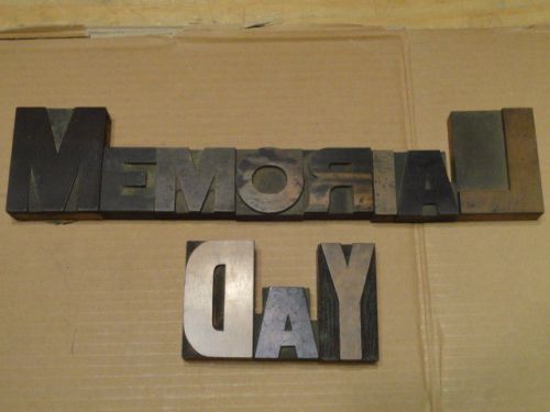 Lot Vintage Printers Letterpress Wood Type Blocks Spelling &#034;Memorial Day&#034;