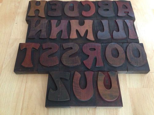 Antique Letterprees Wood Type 3 5/16&#034; Tall Set 21 Pieces