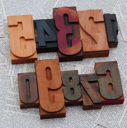 0-9 mixed numbers letterpress wood printing blocks wood type number stamp shabby