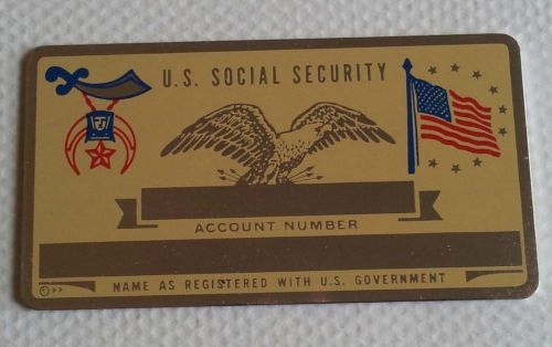 Vintage Social Security Card Metal Shriners &amp; U.S. Flag