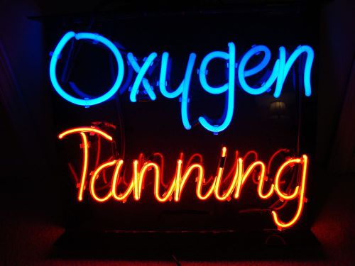 &#034;OXYGEN - TANNING&#034; 24x24x4 Real tube NEON BUSINESS SIGN Red / White USA