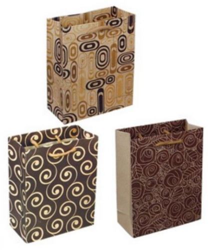 Kraft Paper Gift Bags, 10&#034;L x 8&#034;W,  Assorted Design, 36 Pack