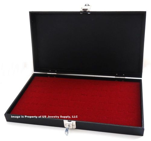 Key lock locking solid top lid 72 ring burgundy jewelry display box storage case for sale