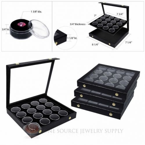 (4) Black 16 Gem Jar Inserts w/ Snap Acrylic Display Cases Gemstone Jewelry