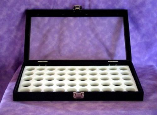 GLASS TOP JEWELRY DISPLAY FOR 50 ROUND GEM JARS WHT