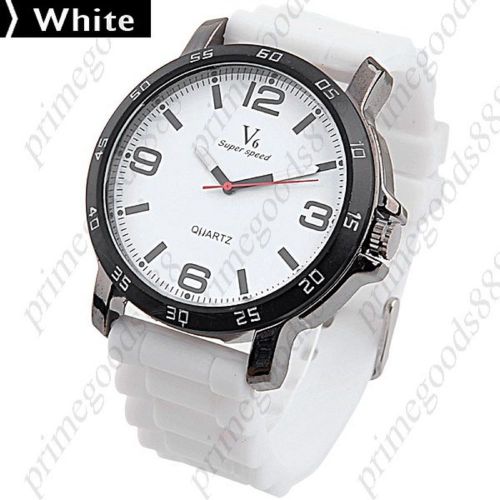 Men&#039;s Fashion Rubber Strap Quartz Wrist Free Shipping White WristWatch