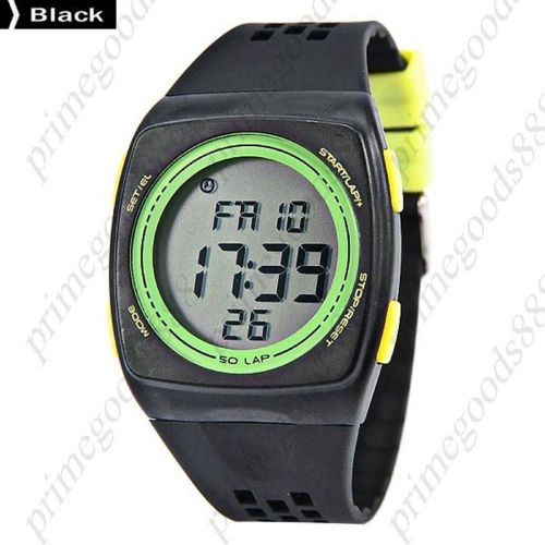 Sport square digital lcd wrist wristwatch silica gel band sports unisex black for sale