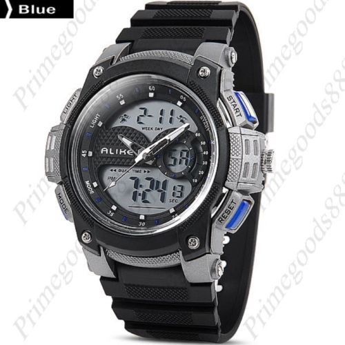 Two time zone analog digital led 2 zones men&#039;s wristwatch free shipping blue for sale