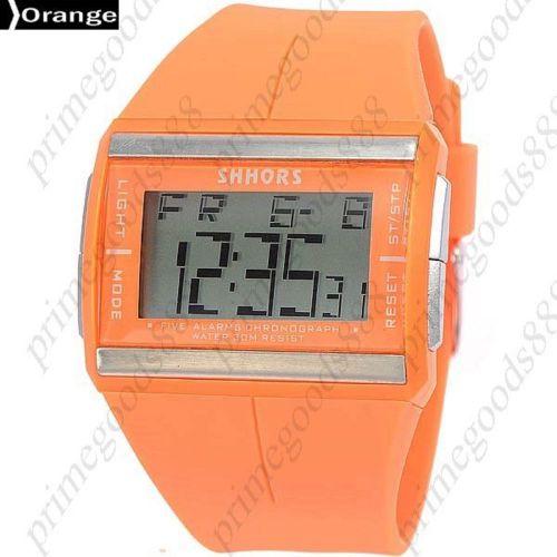 Unisex Sport Square Digital LCD Wrist Wristwatch Silica Gel Band Sports Orange