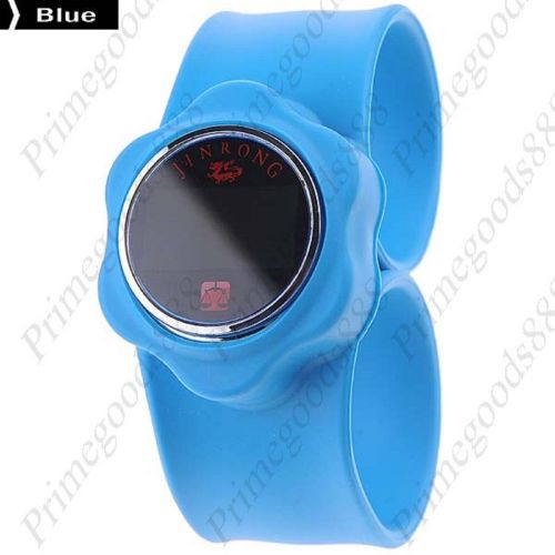 Touch Screen Round LED Digital Rubber Band Lady Ladies Wristwatch Women&#039;s Blue