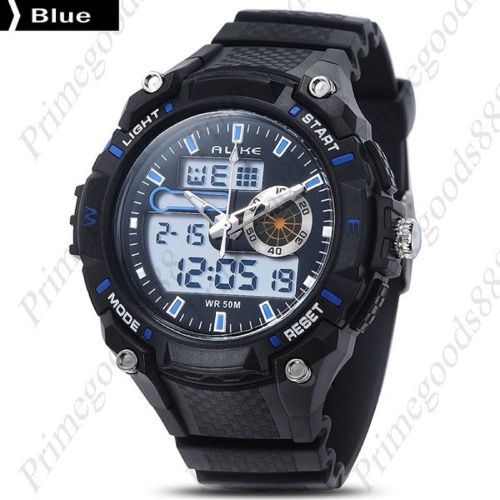 Black Digital Analog Silicone Waterproof Sports Wrist Wristwatch Men&#039;s Blue
