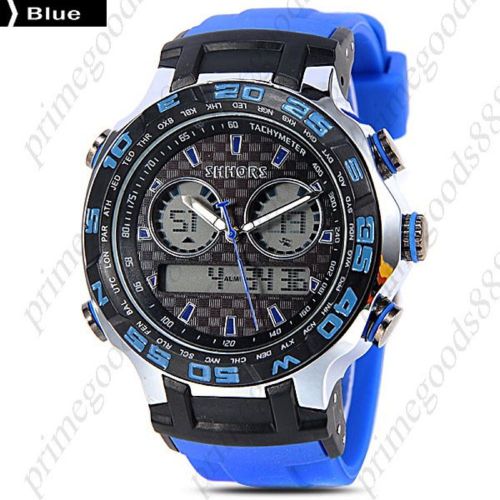 LCD Analog Digital LED Silicone Date Alarm Wrist Quartz Wristwatch Blue
