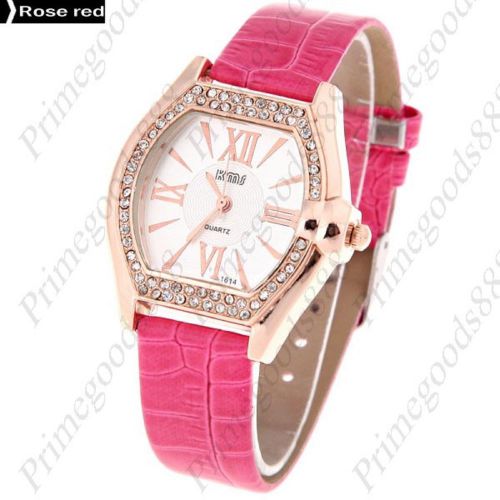 Pu leather band square case quartz wrist lady ladies wristwatch women&#039;s rose red for sale