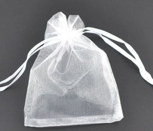 100Pcs White Drawable Organza Wedding Gift Bags&amp;Pouches 9x7cm