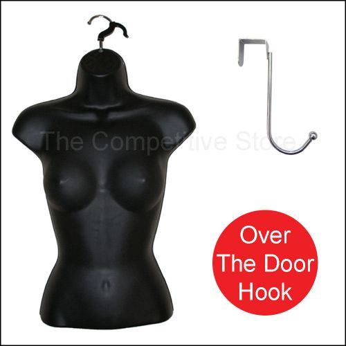 Black female torso mannequin form for s-m sizes + chrome over the door hook for sale