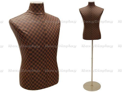 Male Brown Checker Pattern PU leather cover Dress Form #JF-33M01PU-CHK+BS-04